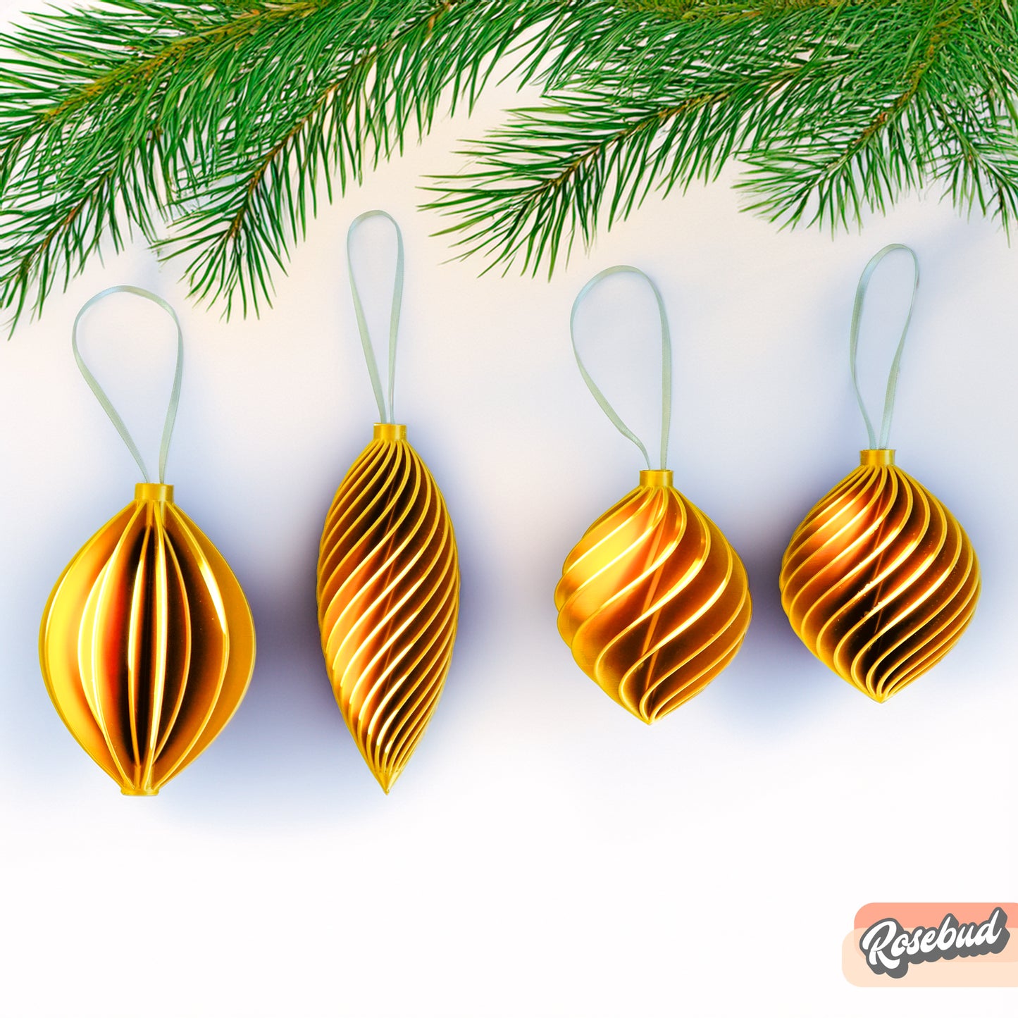 Modern Christmas Tree Ornaments, Set of 4 in Multiple Colors, Unique Holiday Hosting Decor, Gifts for Winter, Seamless Ornament Design