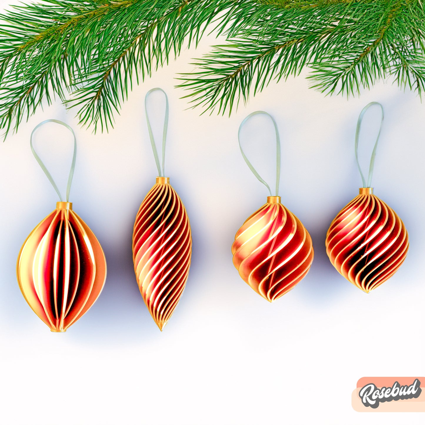 Modern Christmas Tree Ornaments, Set of 4 in Multiple Colors, Unique Holiday Hosting Decor, Gifts for Winter, Seamless Ornament Design