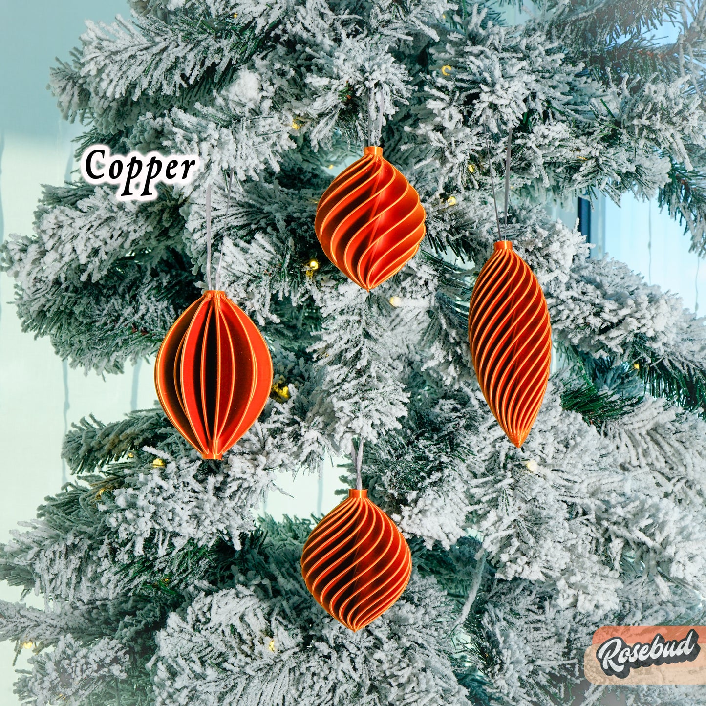 Modern Christmas Tree Ornaments, Set of 4 in Multiple Colors, Unique Holiday Hosting Decor, Gifts for Winter, Seamless Ornament Design