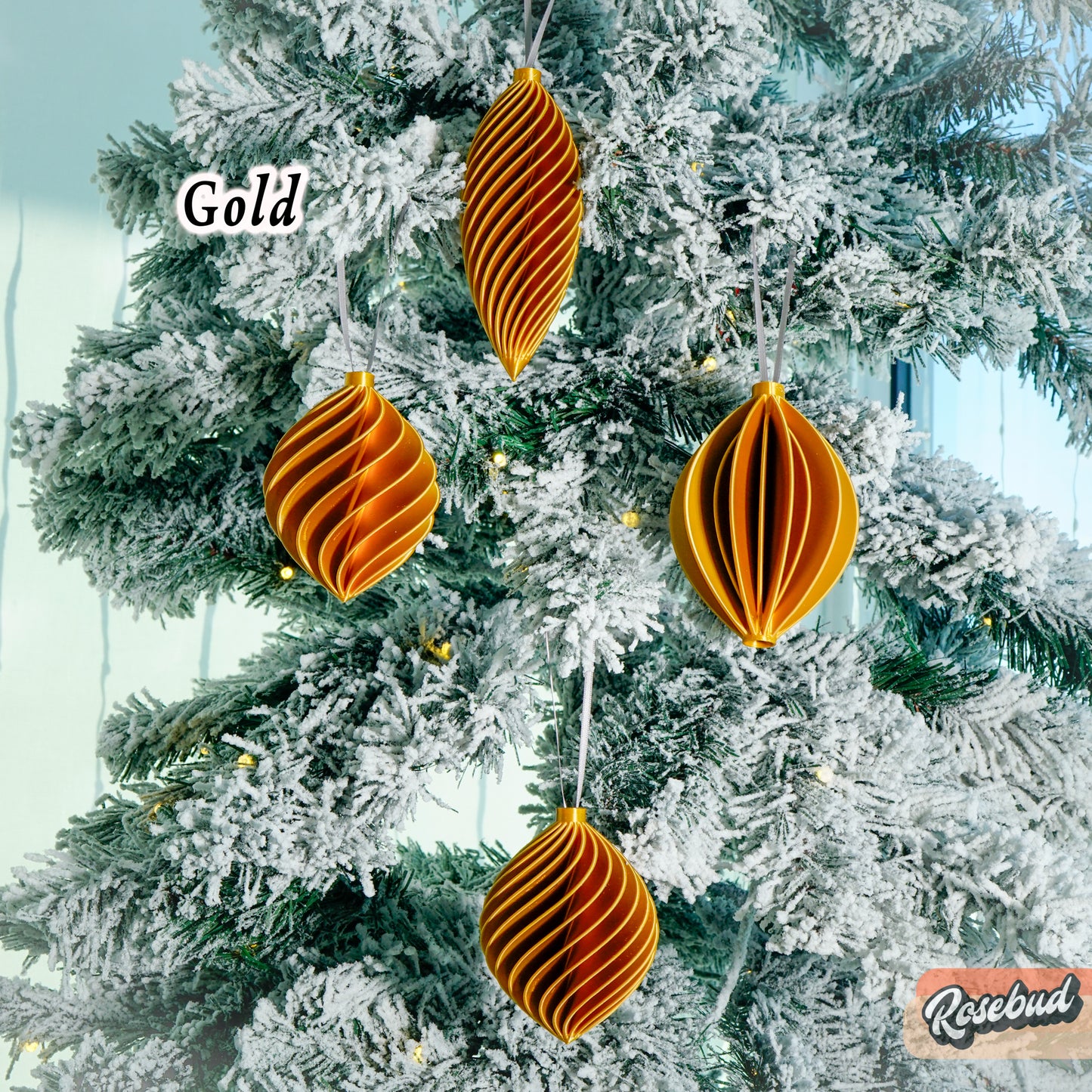 Modern Christmas Tree Ornaments, Set of 4 in Multiple Colors, Unique Holiday Hosting Decor, Gifts for Winter, Seamless Ornament Design
