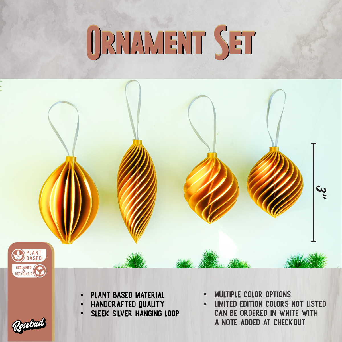 Modern Christmas Tree Ornaments, Set of 4 in Multiple Colors, Unique Holiday Hosting Decor, Gifts for Winter, Seamless Ornament Design