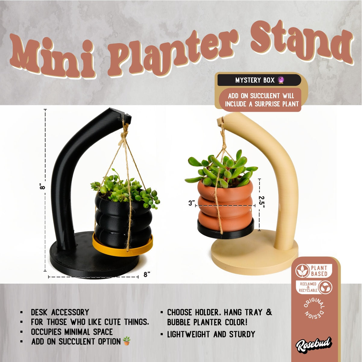 3 Inch Hanging Bubble Plant Pot with Drainage, Mini Desk Accessories, Mystery Succulent Gift Box, Cute Desk Decor for Office, Cottagecore