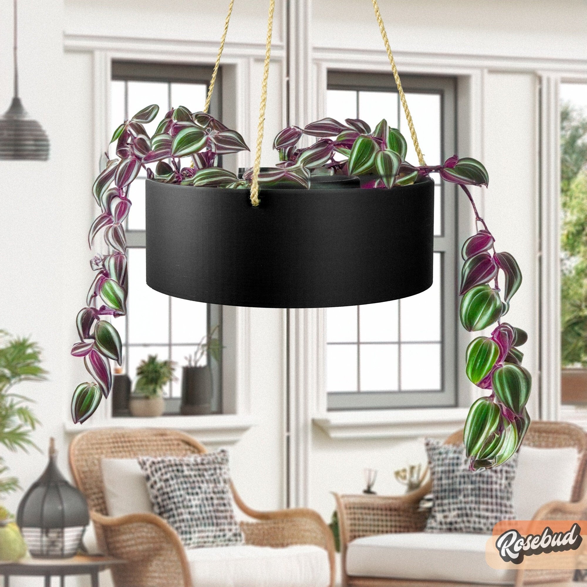 black indoor hanging planter Hanging Chandelier Planter with Drainage Beige / NO Drainage Hole
