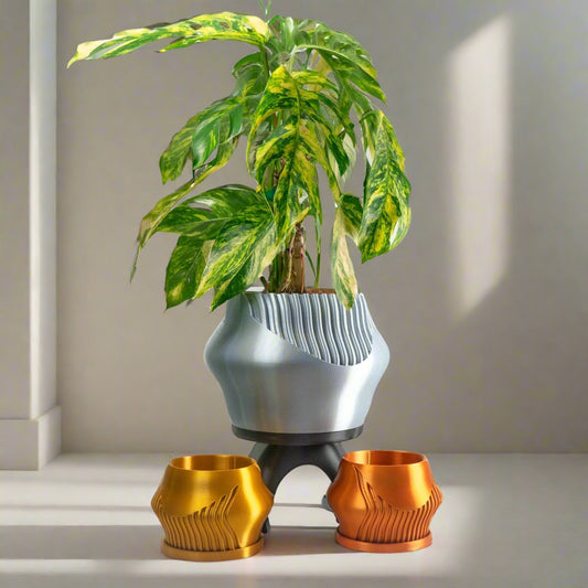 Unique planter pot for indoor houseplants in metallic colors