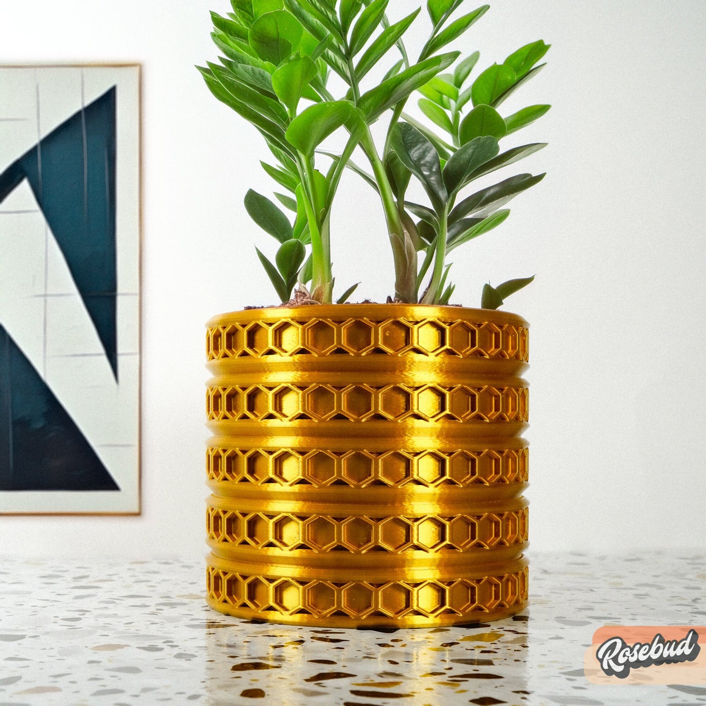Indoor Matte Mustard Planter, 3D Printed Planter, Planter with Drainage, Unique Decor, Planter with Drip Tray Saucer, Multiple Colors, Orion