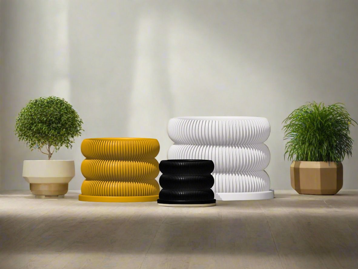 Ribbed Bubble Plant Pot With Drainage and Saucer, 21 Colors and 5 Size Options, 3D Printed Planter, Gift for Plant Lover, Garden Accessories