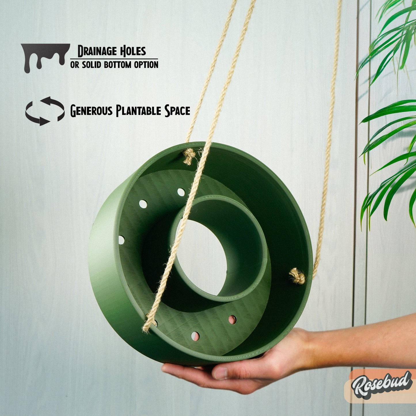 Modern Hanging Planter, Unique 3D Printed Indoor/Outdoor Plant Holder, Succulent Arrangements, Large Patio Plant Pots with Drainage