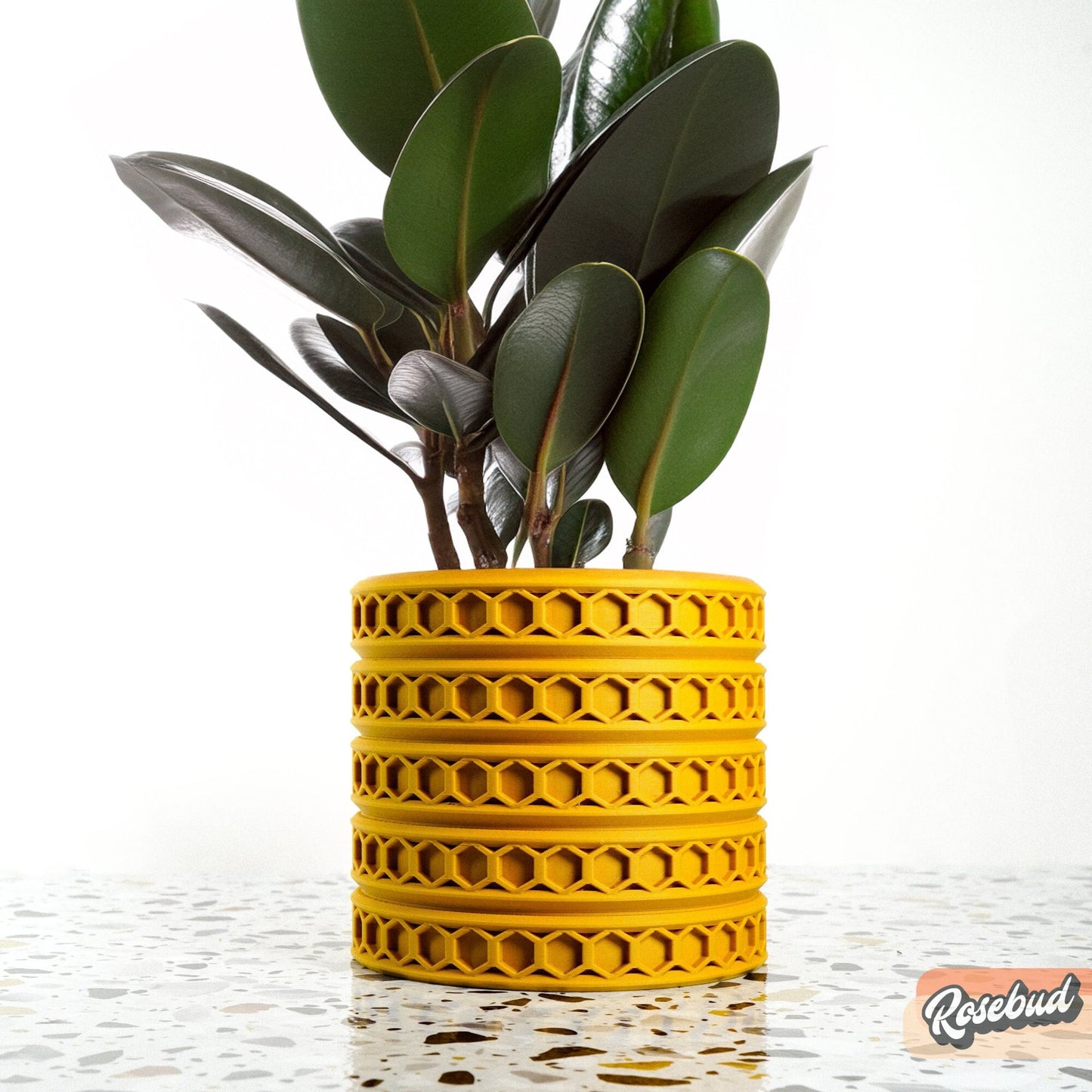 Indoor Matte Mustard Planter, 3D Printed Planter, Planter with Drainage, Unique Decor, Planter with Drip Tray Saucer, Multiple Colors, Orion