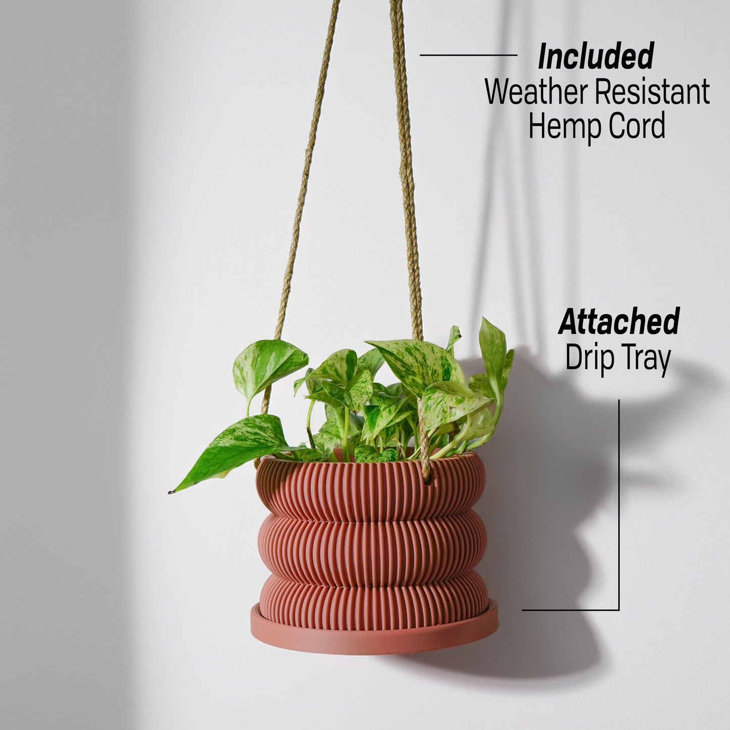 Hanging Planter for Plants With Attached Drip Tray, Indoor Outdoor Pot Unique Gift, Patio Decor, Cottagecore Decor, Entryway, Ribbed Bubble