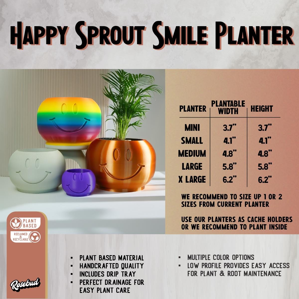 Smiley Face Plant Pot with Drainage and Drip Tray – Cute Ghibli Decor Planter | Kawaii Hypebeast Pots for Plants | Cubicle & Classroom Decor
