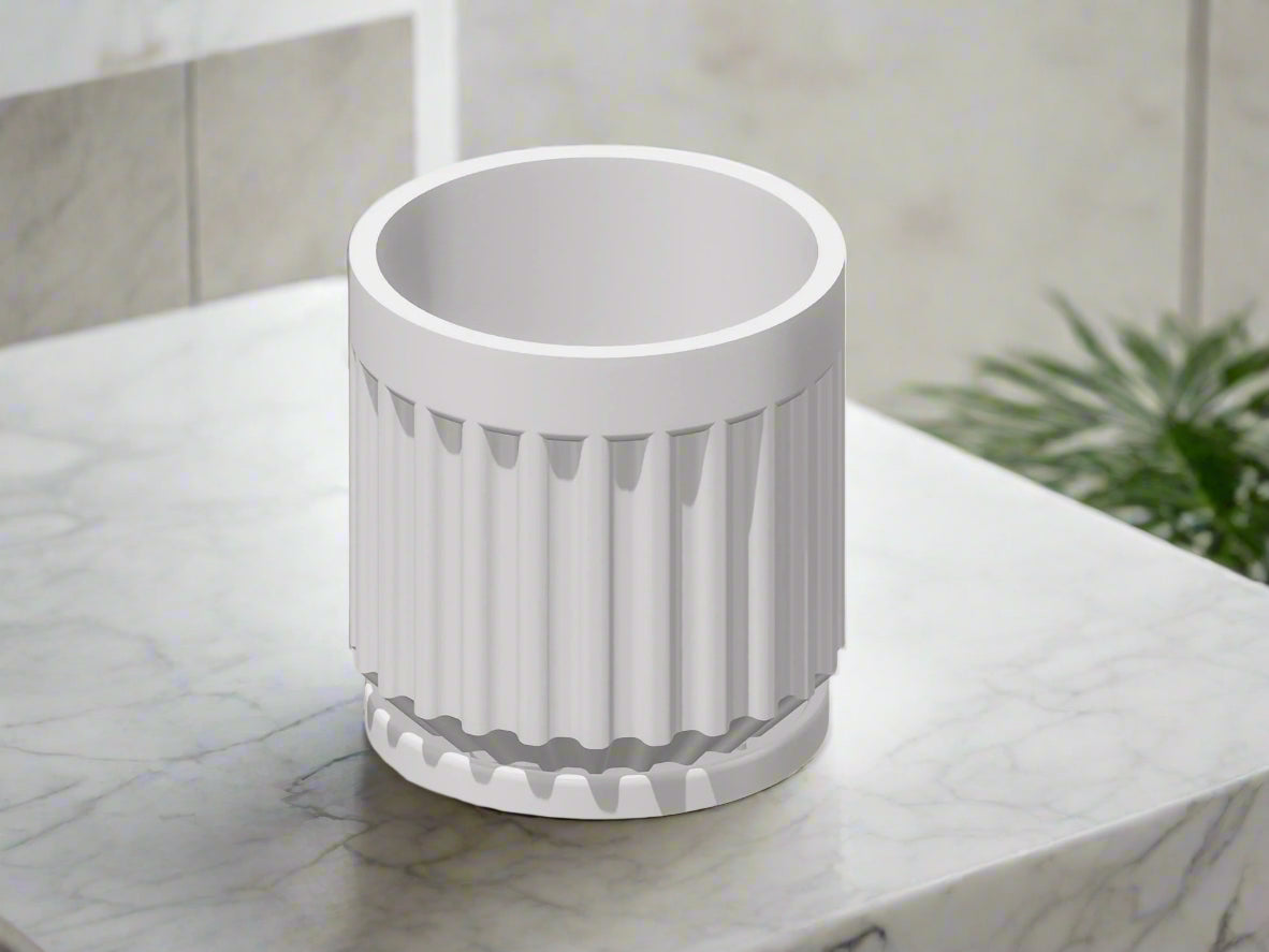 Modern Fluted Planter with Drainage | 3D Printed Plant Pot 4–11 Inch | Black, White, Beige | Raised Letter Drip Tray, Rotunda