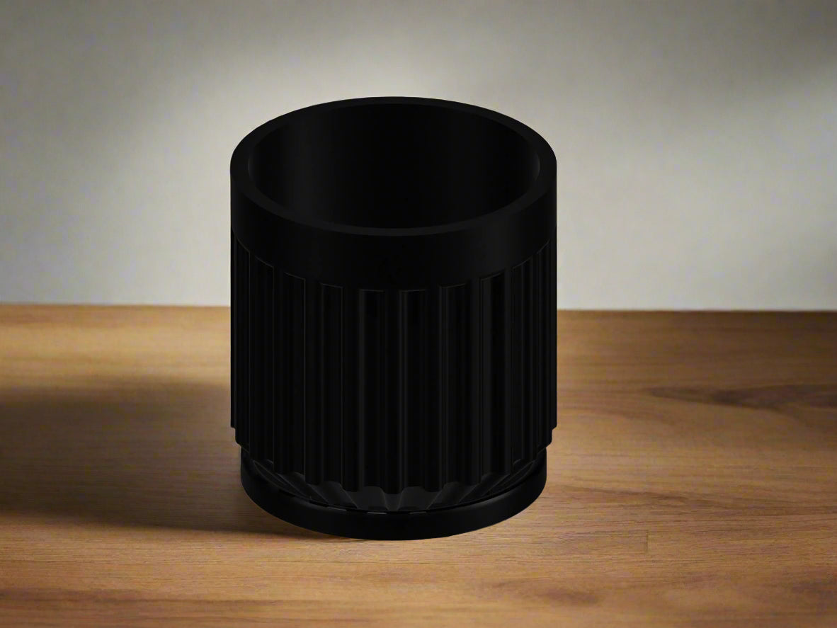 Modern Fluted Planter with Drainage | 3D Printed Plant Pot 4–11 Inch | Black, White, Beige | Raised Letter Drip Tray, Rotunda