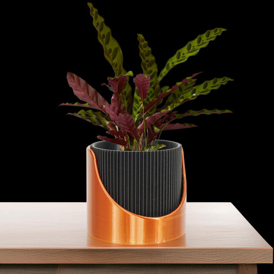4 Inch Self Watering 3D Printed Planter, Large Indoor Outdoor Plant Pot with Drainage, Terracotta, Green, Beige, Modern Ribbed Design