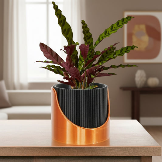 4 Inch Self Watering 3D Printed Planter, Large Indoor Outdoor Plant Pot with Drainage, Terracotta, Green, Beige, Modern Ribbed Design
