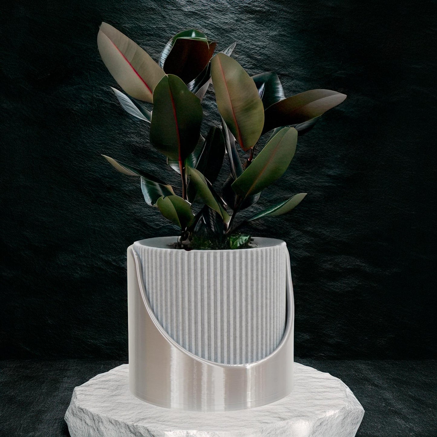 4 Inch Self Watering 3D Printed Planter, Large Indoor Outdoor Plant Pot with Drainage, Terracotta, Green, Beige, Modern Ribbed Design