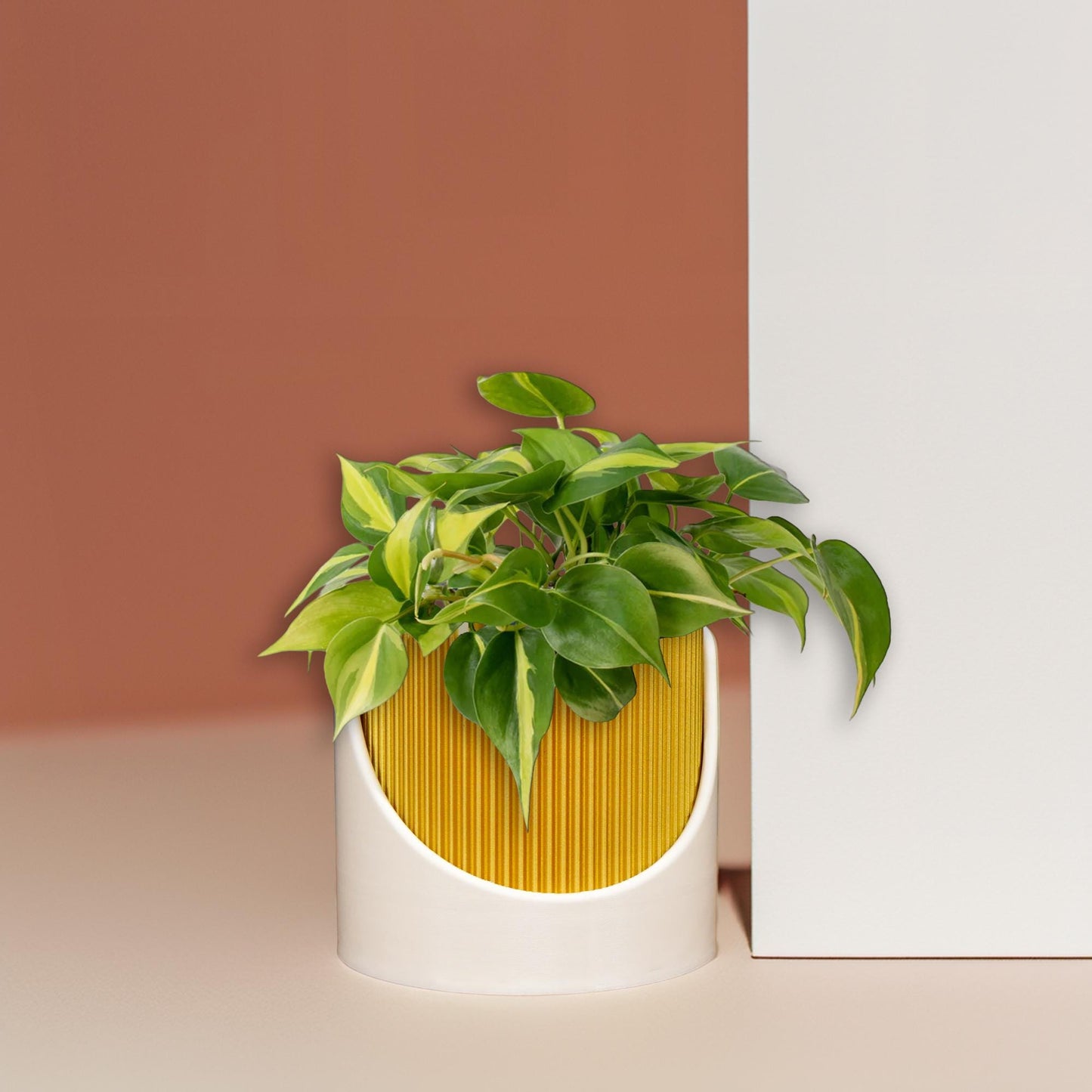 4 Inch Self Watering 3D Printed Planter, Large Indoor Outdoor Plant Pot with Drainage, Terracotta, Green, Beige, Modern Ribbed Design
