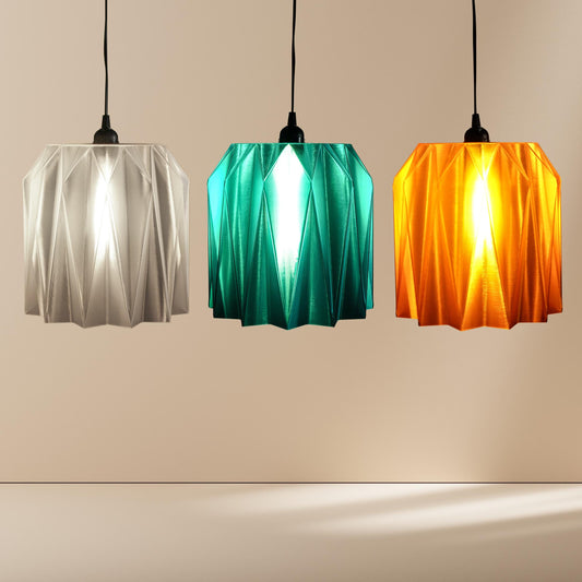 Crystal 3D Printed Lamp Shade | Modern Clear Pendant Light | Minimalist PLA Lighting | E26/E27 Compatible Light Shade