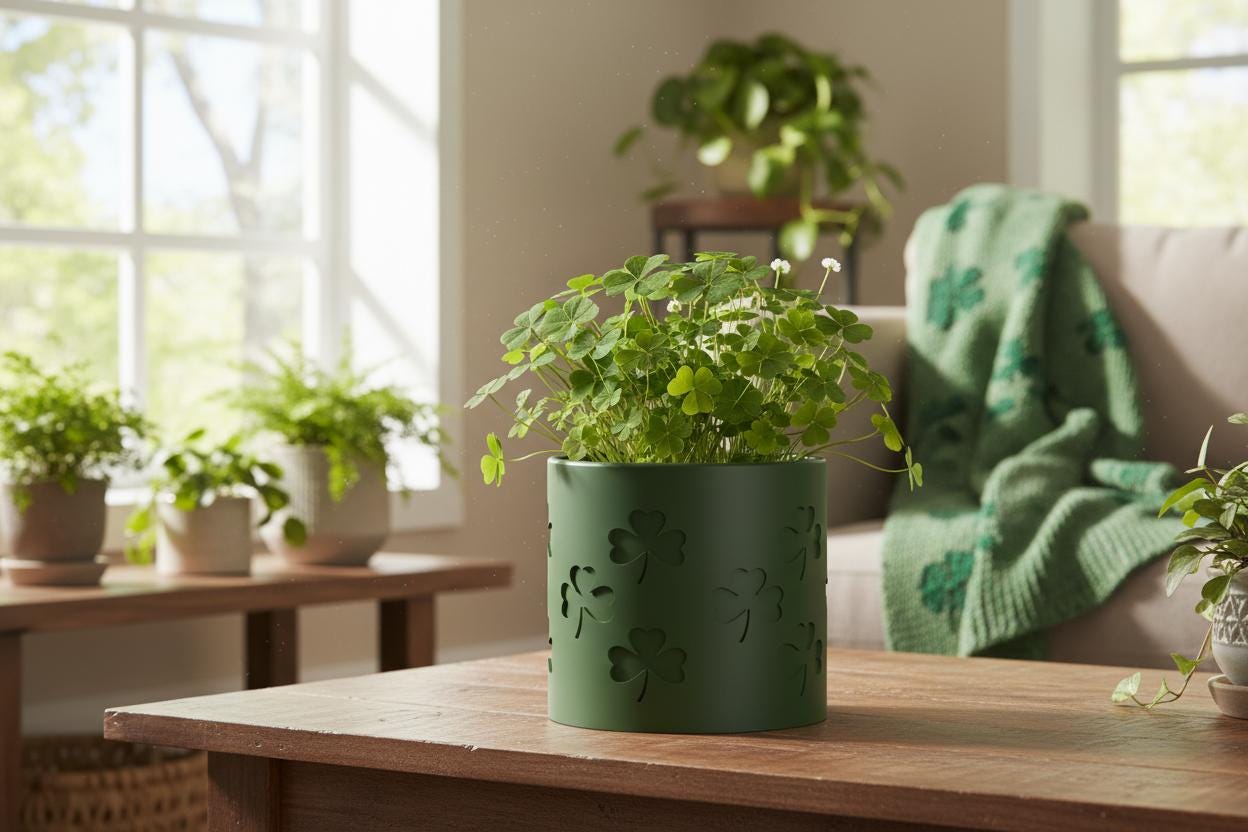 Shamrock Planter with Drainage and Drip Tray Green Clover Pot St Patricks Day Decor Lucky Plant Pot Indoor Oxalis Planter Gift Teal / 8 Inch + Drip