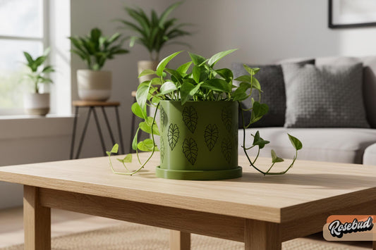 Modern Indoor Planter Pot, Minimalist 3D Printed Plant Pot, Contemporary Botanical Decor, Alocasia Leaf Design, 4–10 Inch