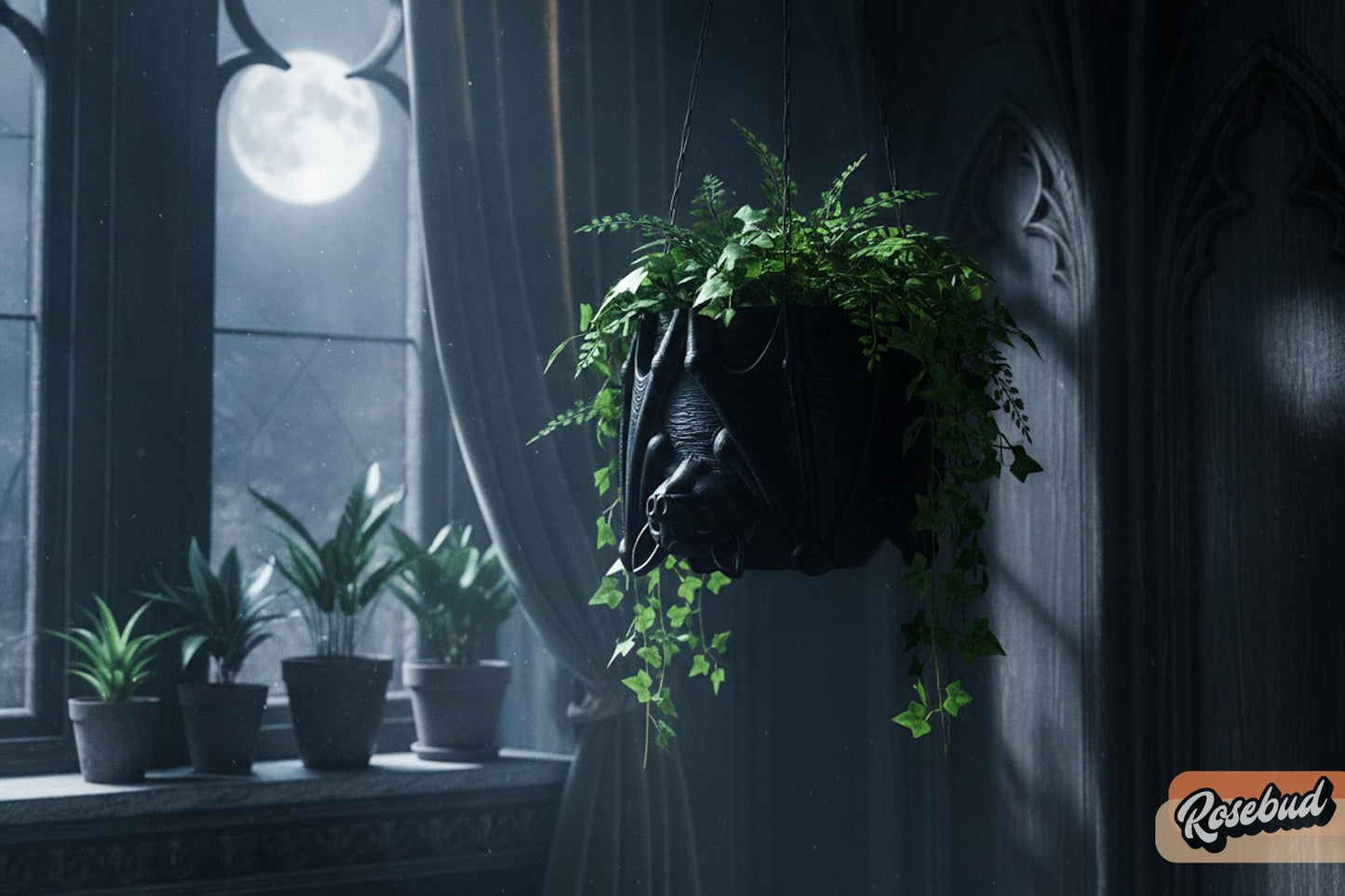 Bat Hanging Planter, Gothic Hanging Planter, 3D Printed Bat Plant Pot, Halloween Decor, Hypebeast Decor, Chrome Decor, Cubicle Decor