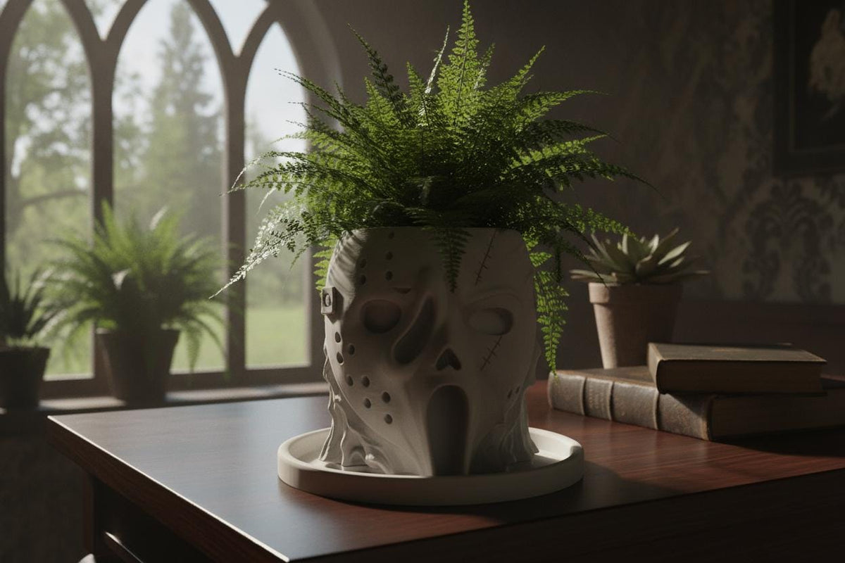 Icon Slasher Planter, Horror Mask Plant Pot with Drainage, 3D Printed Horror Decor, Scary Face Planter, Gothic Plant Pot, Drip Tray Included