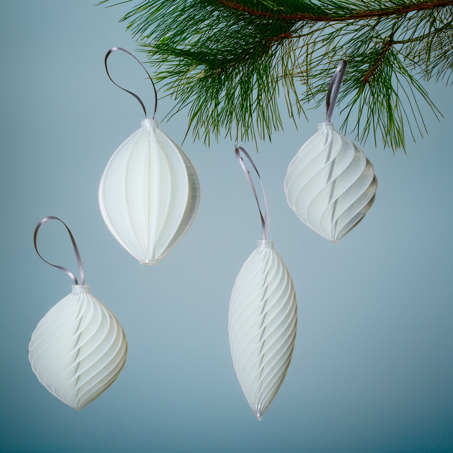 Modern Christmas Tree Ornaments, Set of 4 in Multiple Colors, Unique Holiday Hosting Decor, Gifts for Winter, Seamless Ornament Design