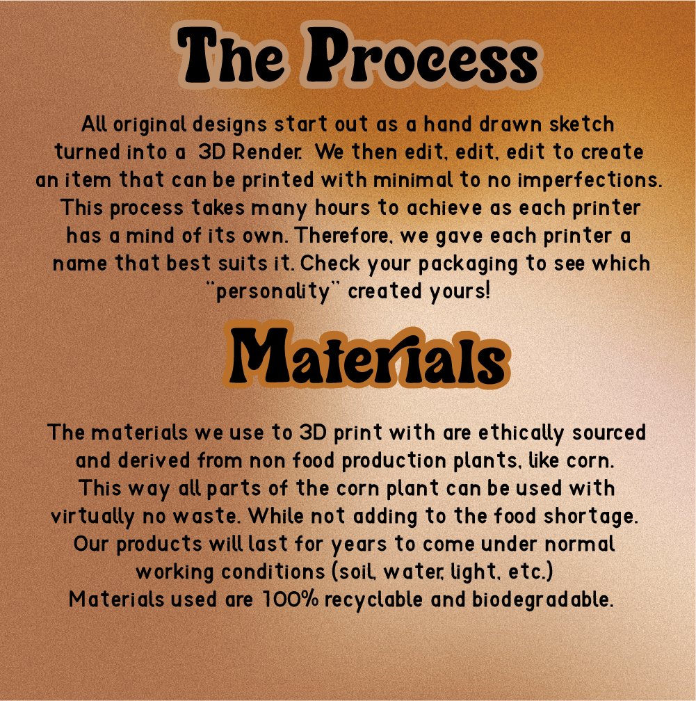 Text description about the process and materials of creating the All-Seeing Eye Planter from a hand-drawn sketch to a 3D-printed product using ethically sourced, recyclable, and biodegradable materials.