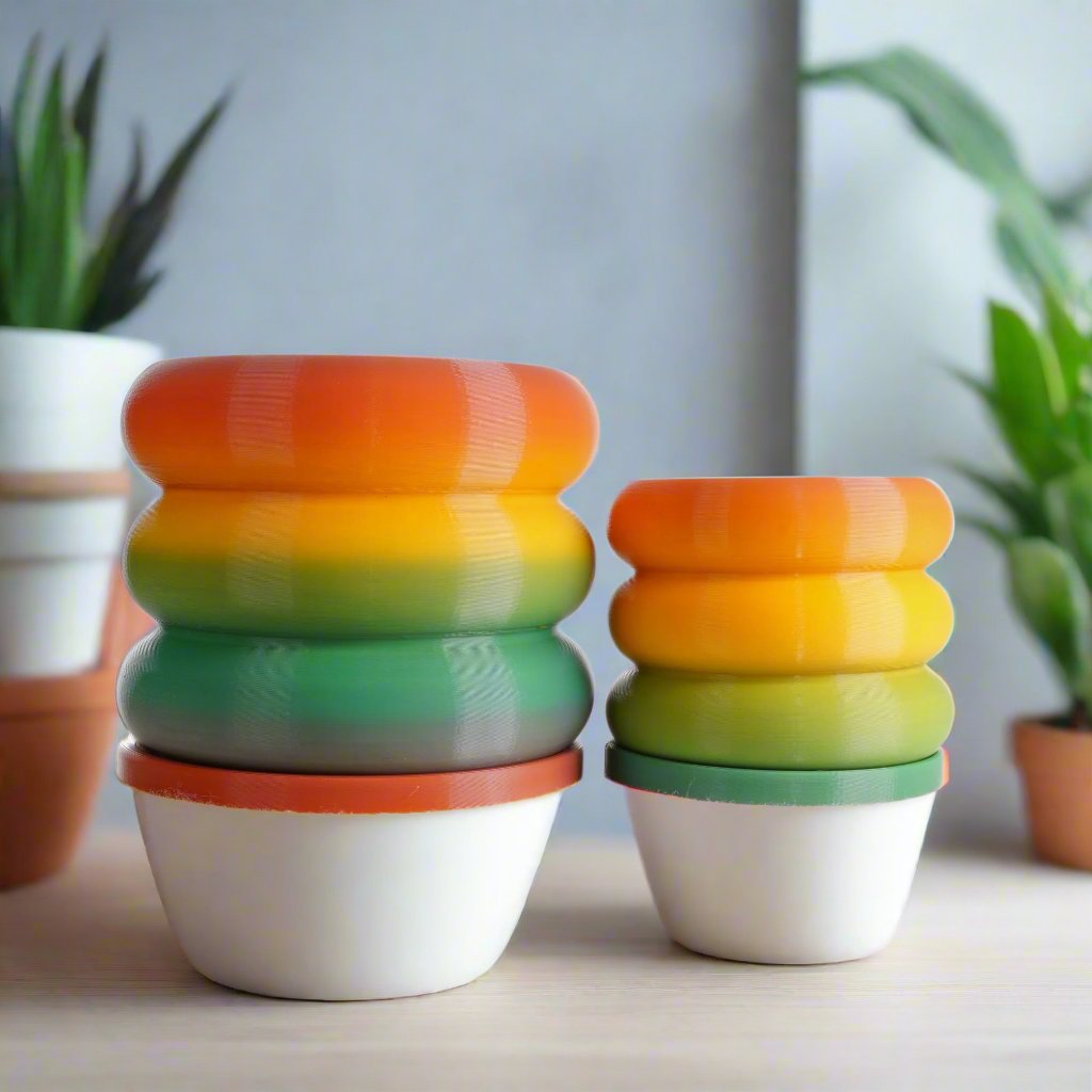 Colorful stackable bubble planters shaped like donuts with excellent drainage, suitable for plant lovers' home decor in multiple colors.