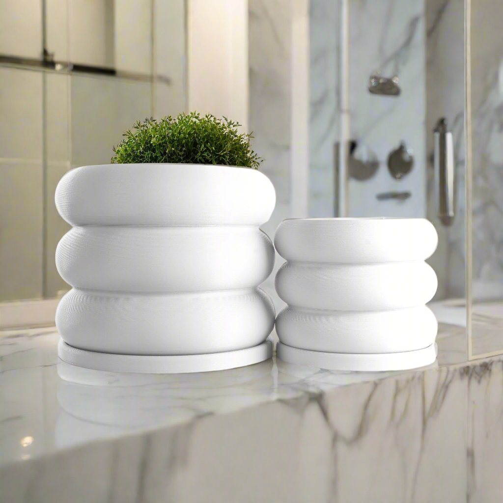 Bubble Planter/Donut Planter with Drainage in sleek white finish, showcasing playful, rounded contours perfect for plant lovers. Ideal for modern home decor, offering excellent drainage and available in multiple colors to suit any space.