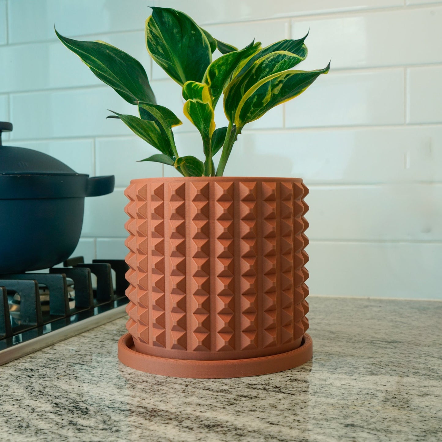 Modern Plant Pot Unique with Drainage and Saucer, 3D Printed Planter with Unique Modern Design, Lightweight