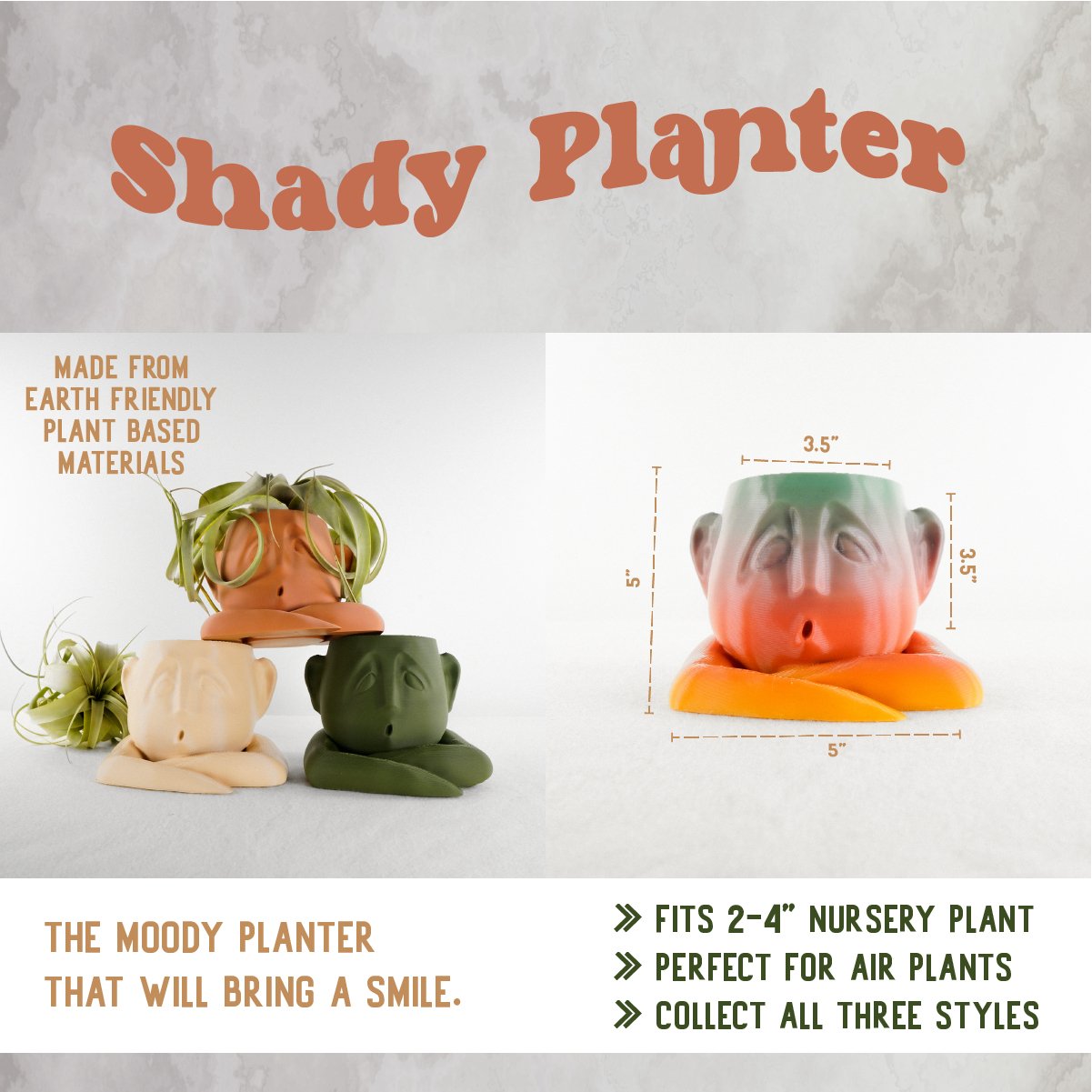 Shady Air Head Planter - Rosebud HomeGoods Terracotta Without Air Plant MODERN HOME GOOD