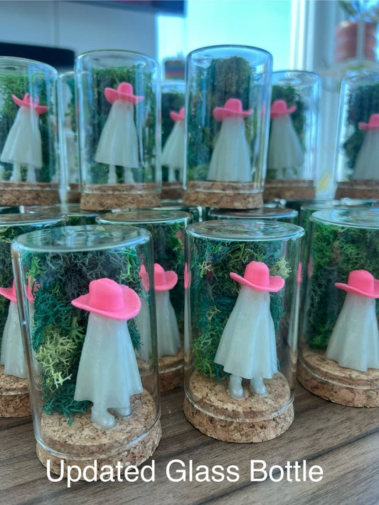 Taylor Swift Ghost in a Bottle with Pink Cowboy Hat, Cute Desk Pet for Work, Ghost with Feet, Fall, Halloween Decor, Spooky Season Gifts - Rosebud HomeGoods White MODERN HOME GOOD