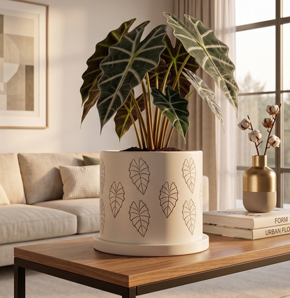 Modern Indoor Planter Pot, Minimalist 3D Printed Plant Pot, Contemporary Botanical Decor, Alocasia Leaf Design, 4–10 Inch