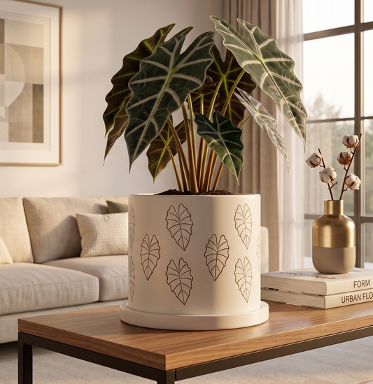 Modern Indoor Planter Pot, Minimalist 3D Printed Plant Pot, Contemporary Botanical Decor, Alocasia Leaf Design, 4–10 Inch