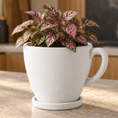 Coffee Cup Planter with Drainage & Drip Tray, 3D Printed Plant Pot, Succulent Planter, Indoor Planter, 4 6 8 Inch Pot, 22 Colors