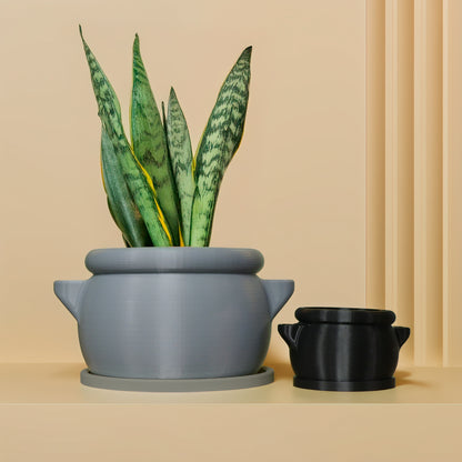 Cauldron Plant Pot with Drainage and Drip Tray