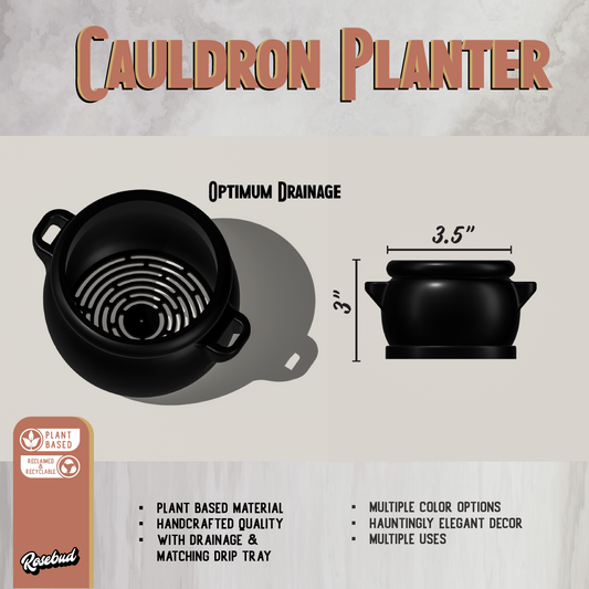 Cauldron Plant Pot with Drainage and Drip Tray