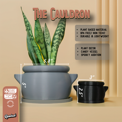 Cauldron Plant Pot with Drainage and Drip Tray