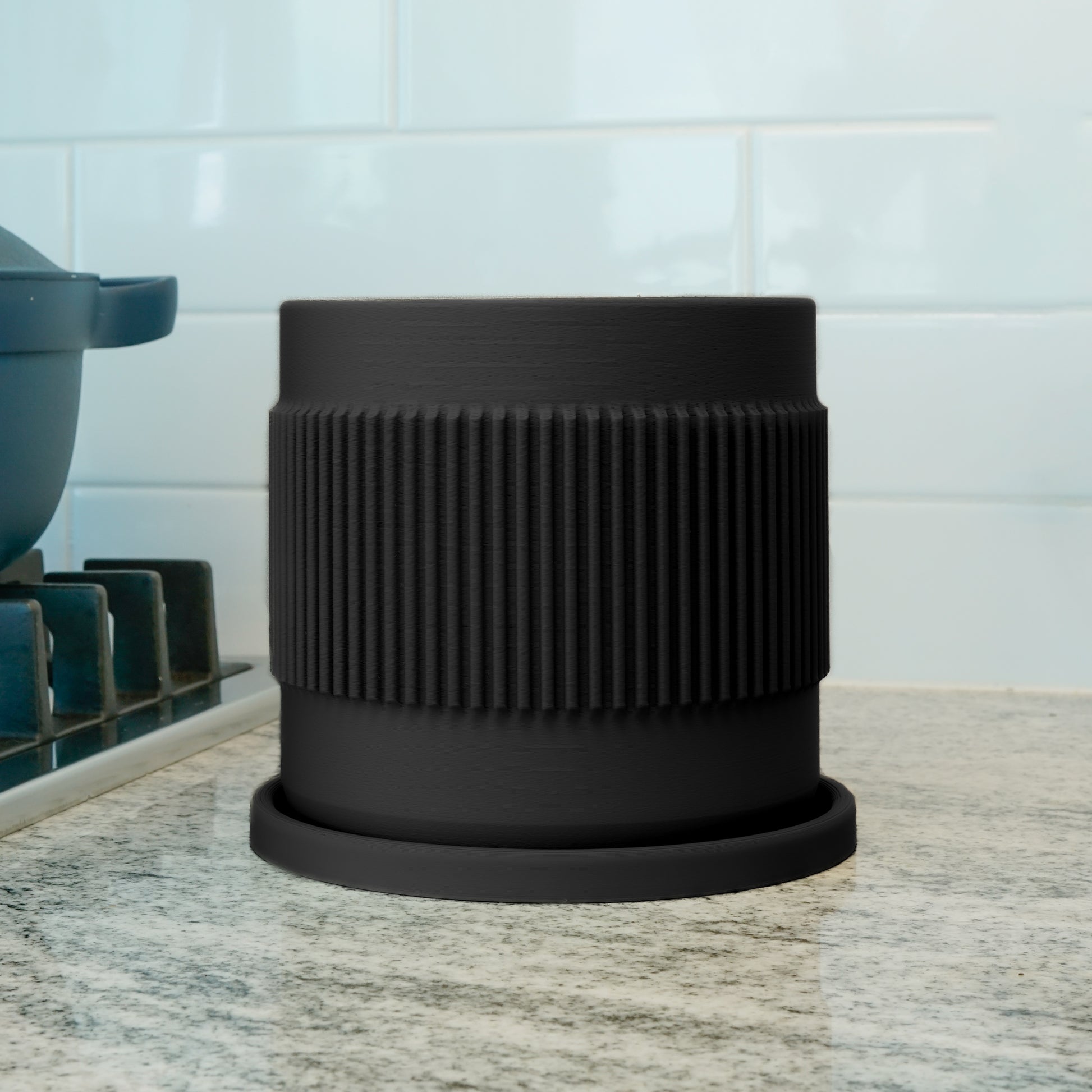 ribbed plastic planter Half Mid-Century Ribbed Planter with Drainage and Saucer, 3D Printed Planter with Unique Modern Design, Lightweight Cottagecore Decor Gold / 8 Inch +