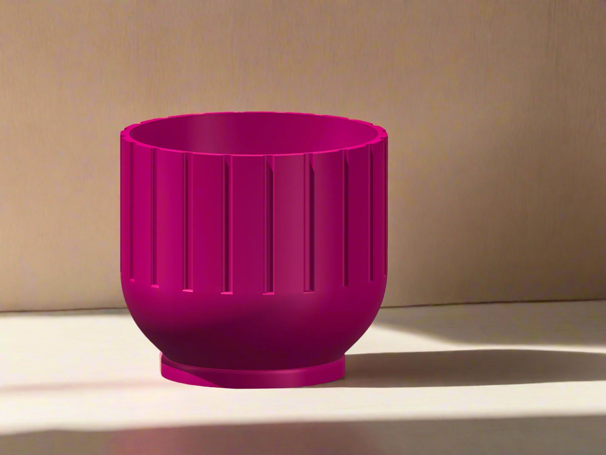 pink indoor plant pot Modern Indoor Planter with Drainage – 3D Printed Fluted Plant Pot, Vertical Ribbed Design, Minimalist Decor Accent, Mid-Bubble Copper / 10 Inch + Drip