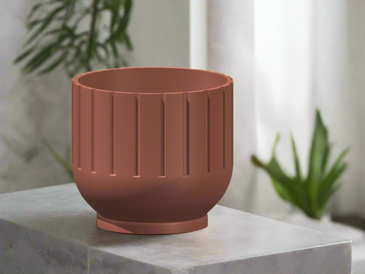 fluted indoor planter Modern Indoor Planter with Drainage – 3D Printed Fluted Plant Pot, Vertical Ribbed Design, Minimalist Decor Accent, Mid-Bubble Copper / 10 Inch + Drip