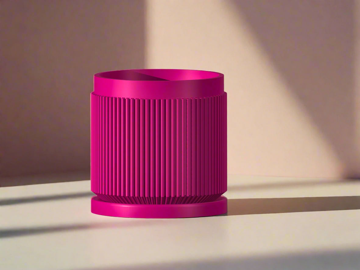 Pink planter pot with drainage and drip tray, multiple sizes and color options
