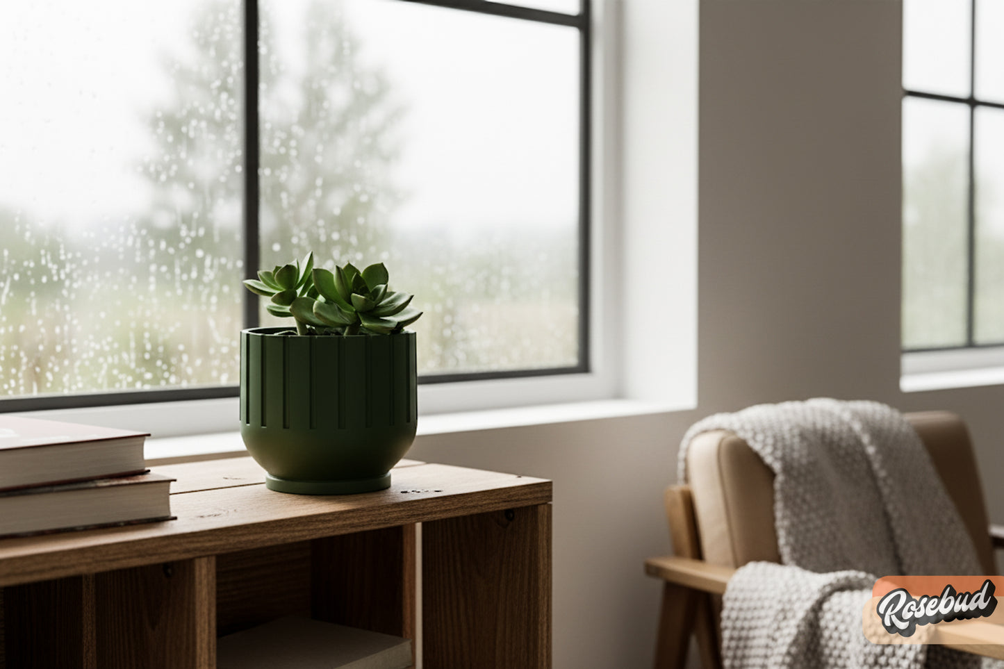 Modern Indoor Planter with Drainage – 3D Printed Fluted Plant Pot, Vertical Ribbed Design, Minimalist Decor Accent, Mid-Bubble