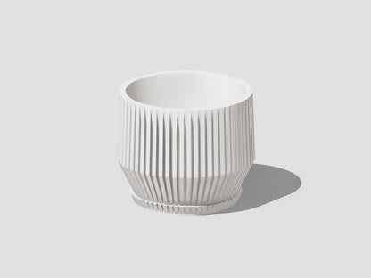 Unique Plant Pot with Drainage, 3D Printed Planter Pot Unique Modern Ribbed Design, Lightweight Skyline