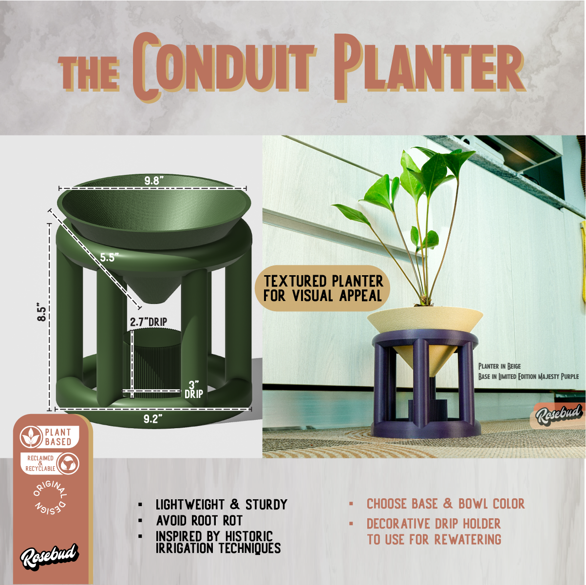 Conduit Plant Stand with Plant Pot for Indoors - Perfect for House Plants and Plant Lovers, Gift for Plant Lover, Art Deco Planter Stands