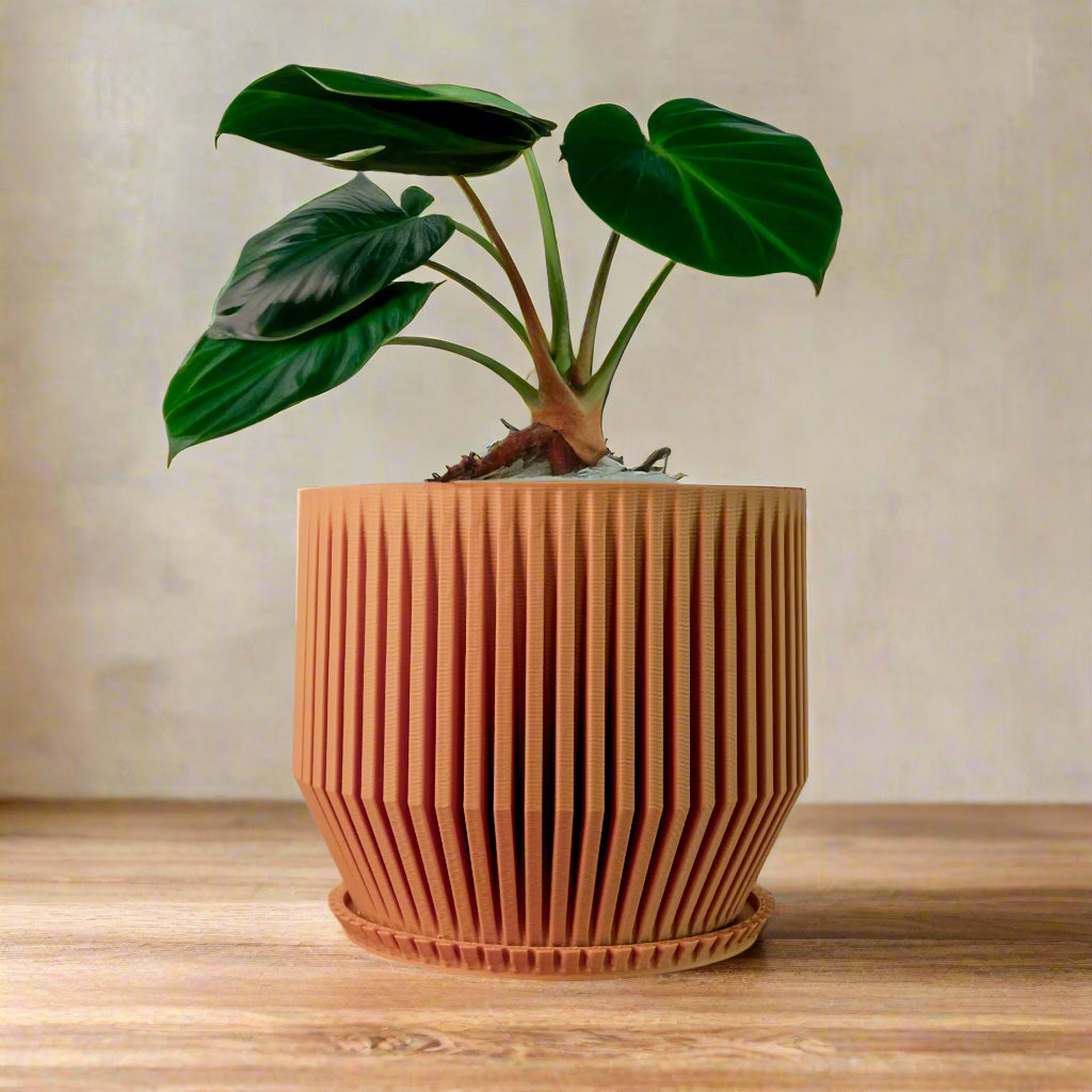 ridged plant pot Unique Plant Pot with Drainage, 3D Printed Planter Pot Unique Modern Ribbed Design, Lightweight Skyline Beige / 4 Inch