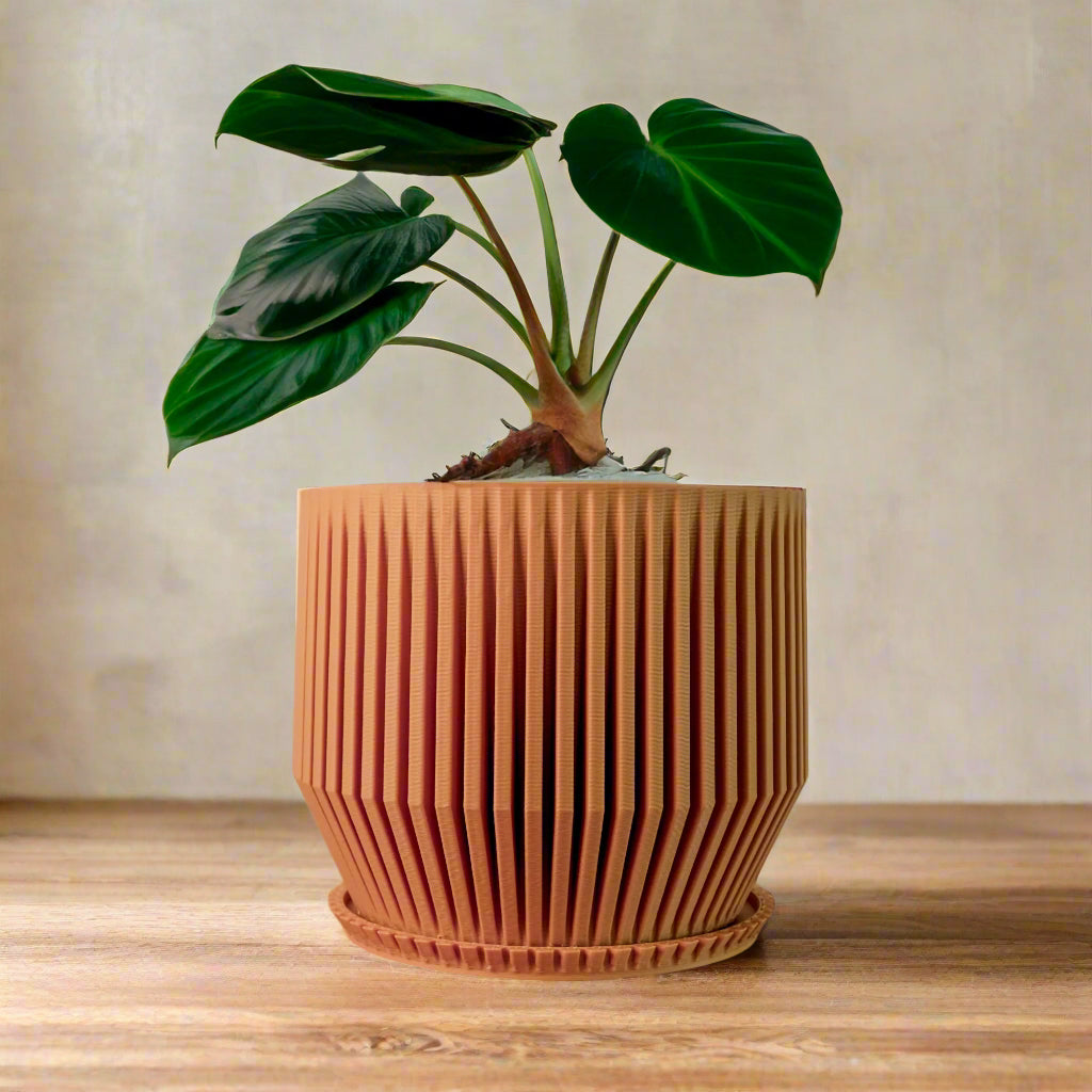 Unique Plant Pot with Drainage, 3D Printed Planter Pot Unique Modern Ribbed Design, Lightweight Skyline