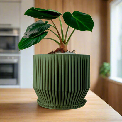 Unique Plant Pot with Drainage, 3D Printed Planter Pot Unique Modern Ribbed Design, Lightweight Skyline