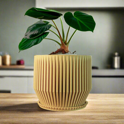 Unique Plant Pot with Drainage, 3D Printed Planter Pot Unique Modern Ribbed Design, Lightweight Skyline