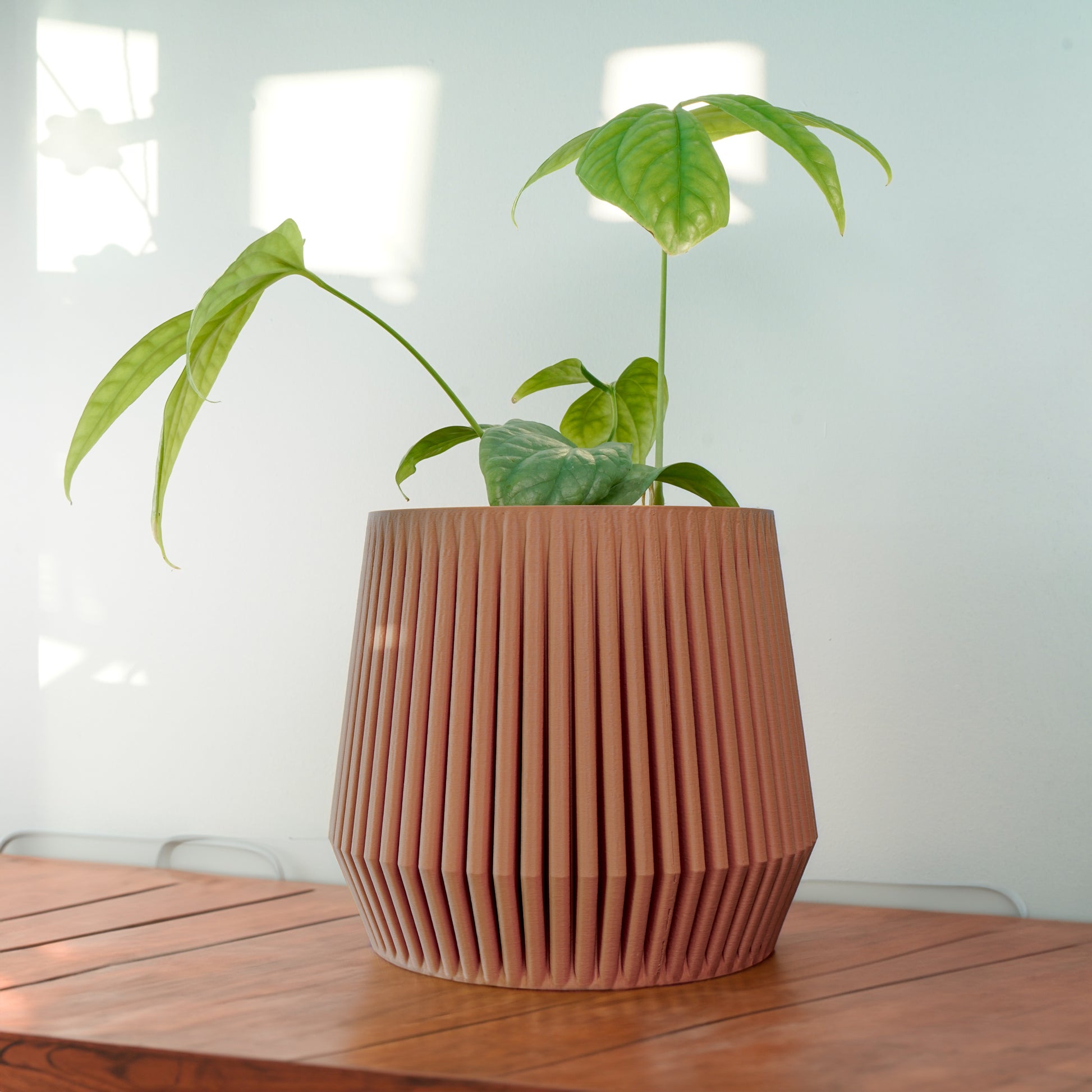 planter pot with drainage Stratos Modern Plant Pot with Drainage, 3D Printed Planter Pot Unique Modern Ribbed Design, Lightweight Stratos Beige / 4 Inch + Drip Tray